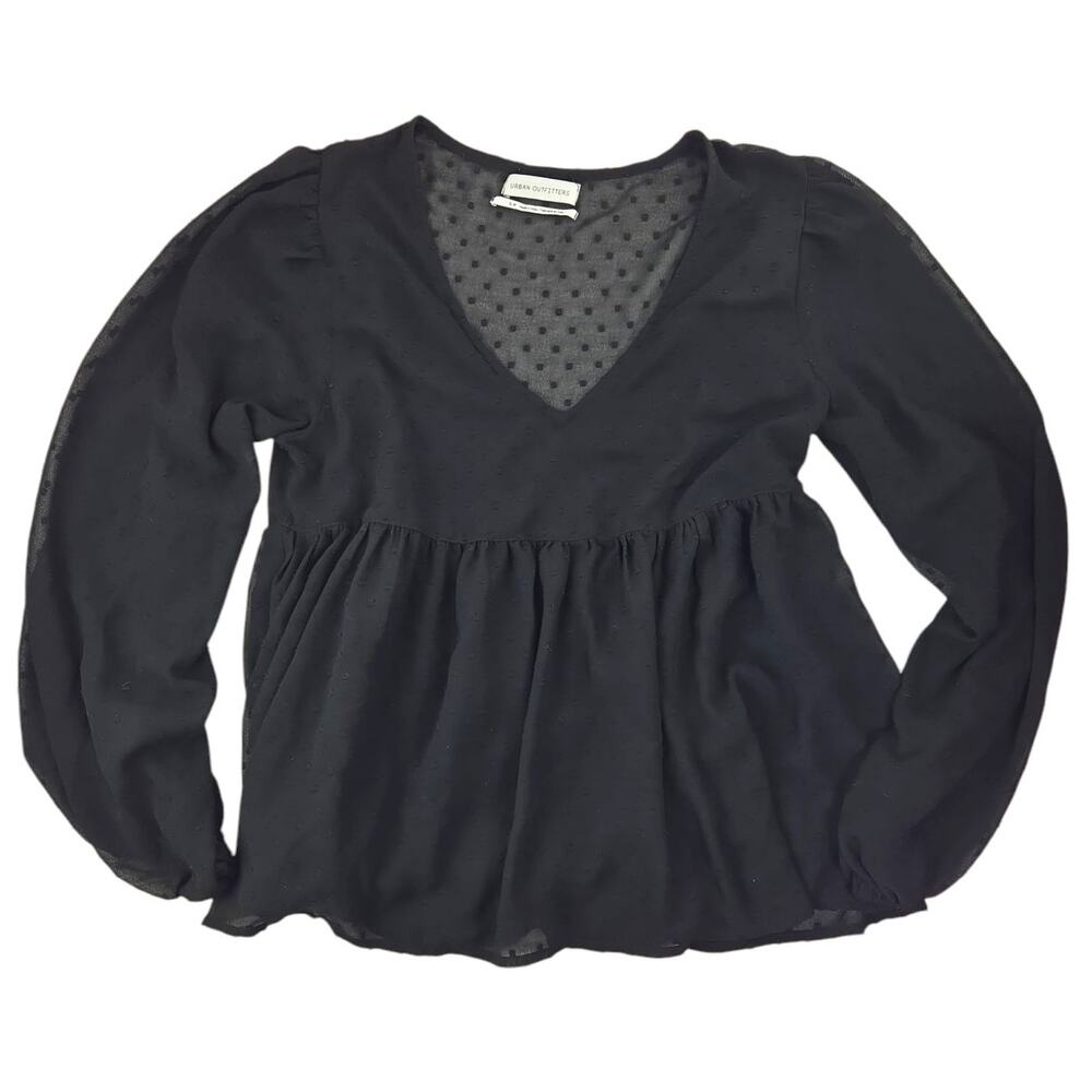 Urban Outfitters | Black, Textured, Peasant Blouse | Size Small